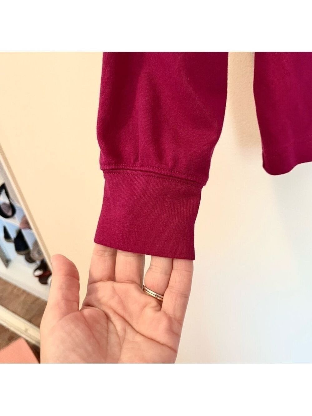 Lands’ End Cotton Mock Neck Top Raspberry Long Sleeve Soft Thick Knit S/P 6–8 - Picture 3 of 5